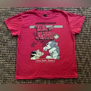 Tom & Jerry Cartoon, “frenemies forever!” Kids T-shirt,  Size Large, red